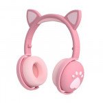 Wholesale Cat Ear and Paw LED Bluetooth Headphone Headset with Built in Mic, Luminous Light, Foldable, 3.5mm Aux In for Adults Children Home School (Pink)